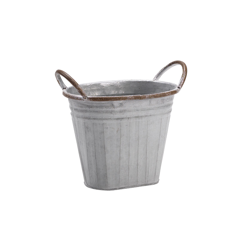 Oval metal bucket with metal handles - D&W Silks