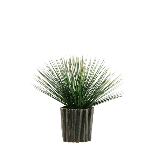 Green / Brown Onion Grass in Small Ripple Planter - 151007