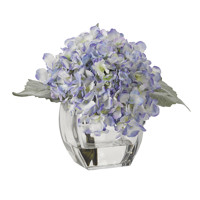 Blue/Lavender Hydrangeas in Glass Cube - 191016 - D&W Silks