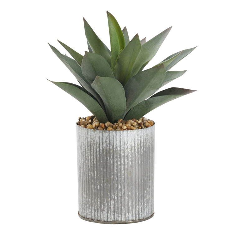 Large Aloe Plant In Tall Round Zinc Vase - D&W Silks