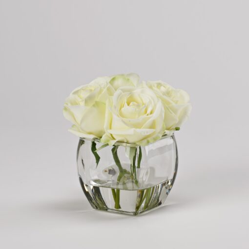 White Roses in Glass Cube - 212197