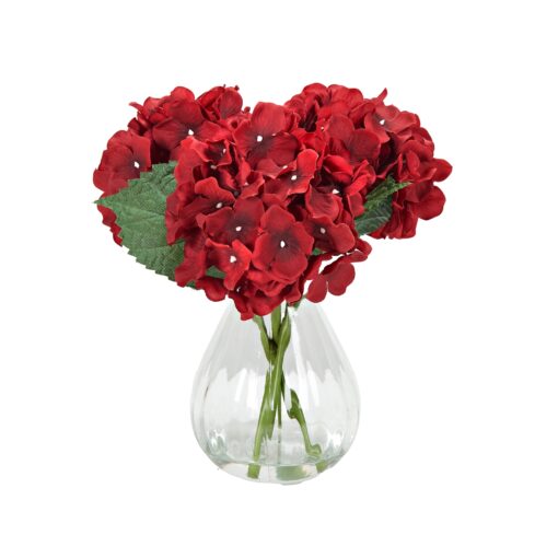 Red Hydrangeas in Glass Vase - 231127