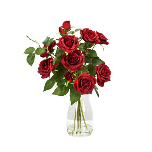 Red Roses in Tall Glass Vase - 231129