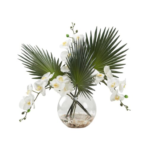 Orchids and Fan Palm in Glass Sphere - 249047